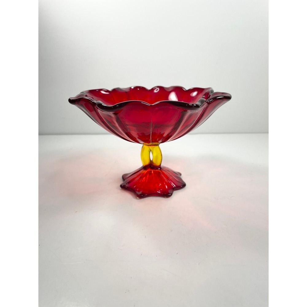 Vintage Westmoreland‎ Cadmium Amberina Glass Candy Dish Compote Footed Petal